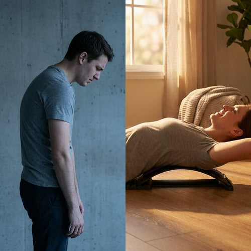 Before and after spinal alignment — from hunched posture to proper alignment